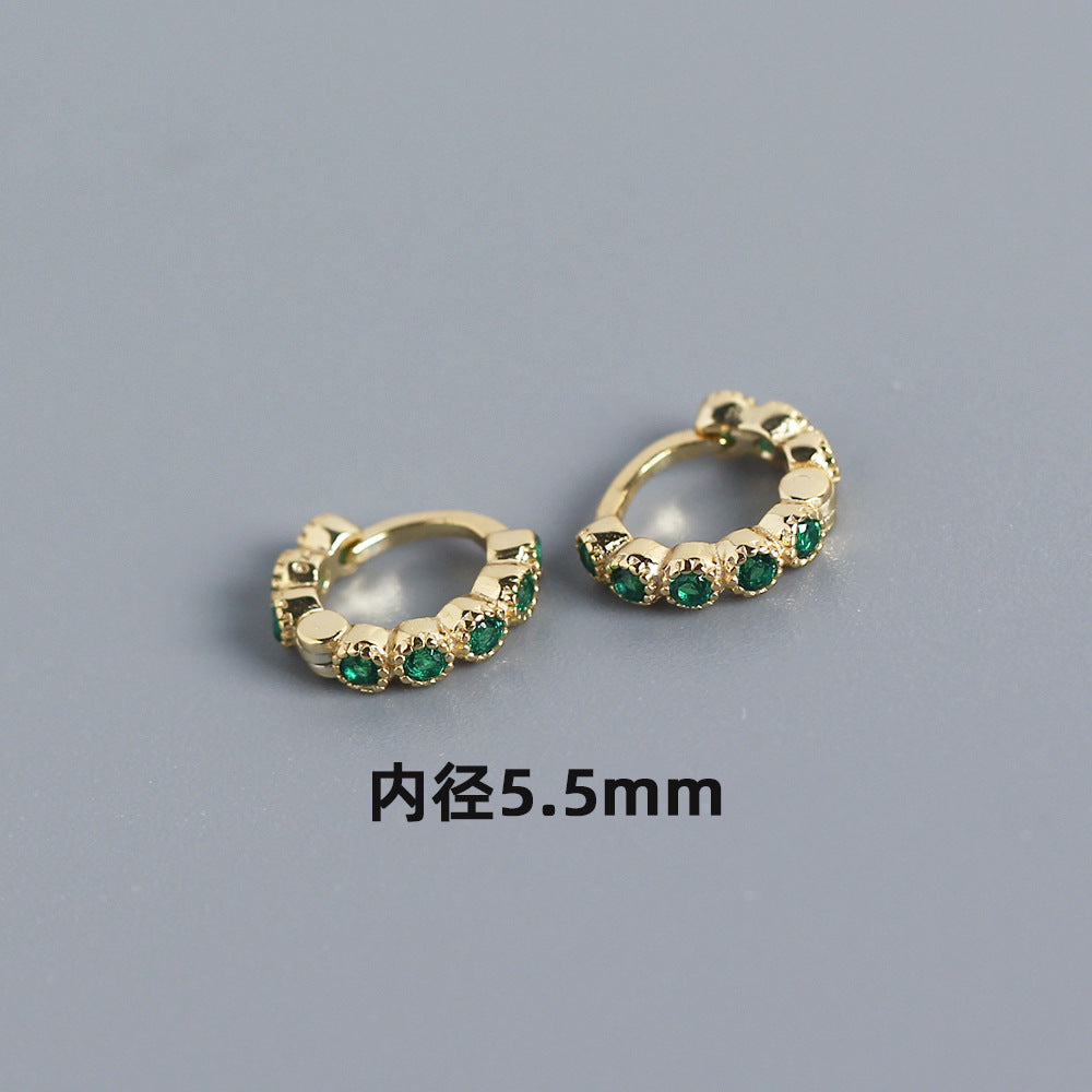 Streetwear 925 Argento Sterling Geometrico Rotondo con Strass Incastonati Orecchino a Polsino