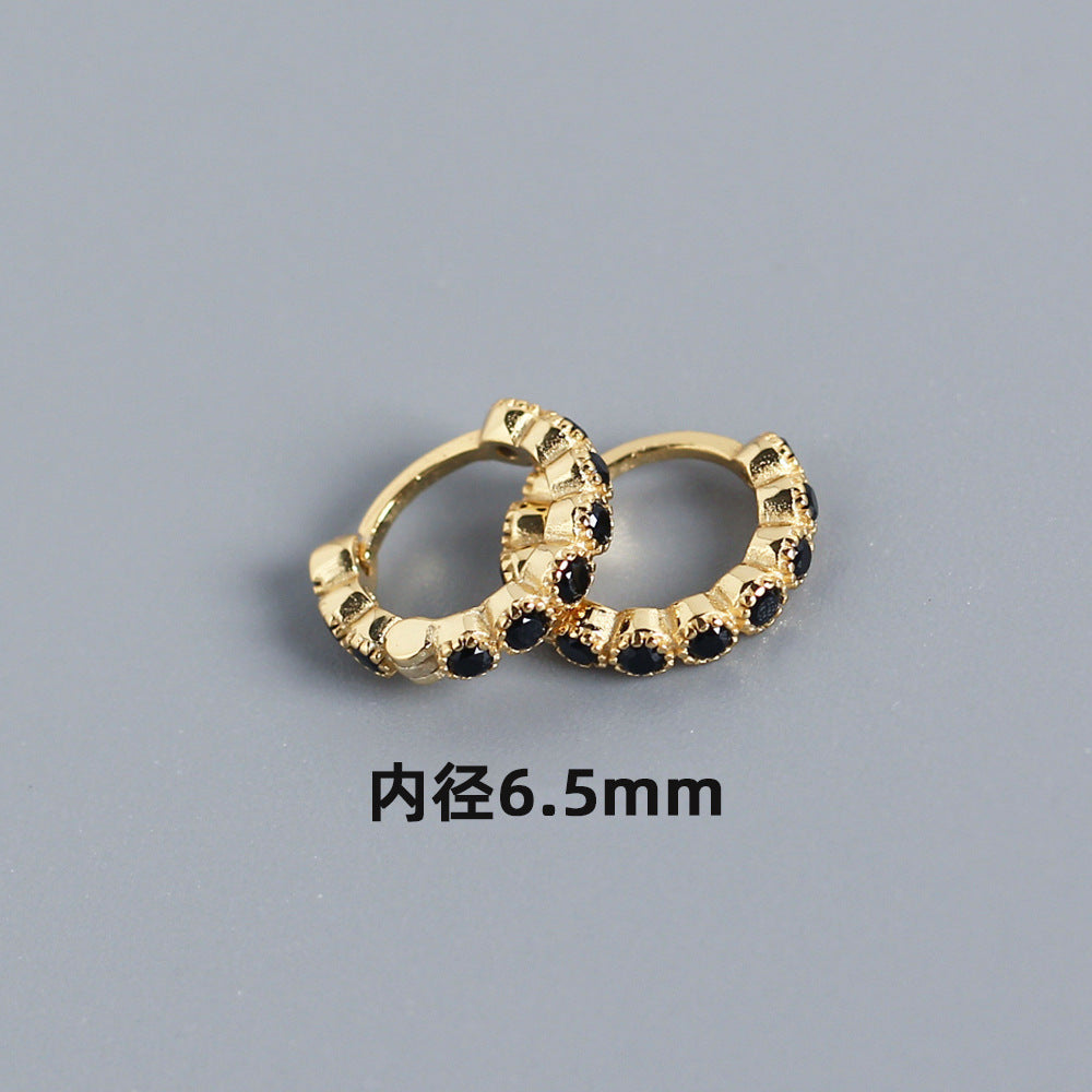 Streetwear 925 Argento Sterling Geometrico Rotondo con Strass Incastonati Orecchino a Polsino