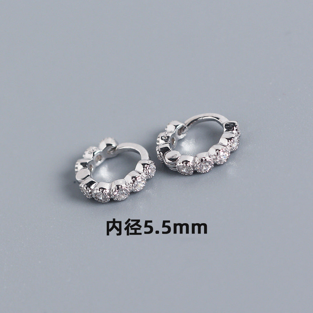 Streetwear 925 Argento Sterling Geometrico Rotondo con Strass Incastonati Orecchino a Polsino
