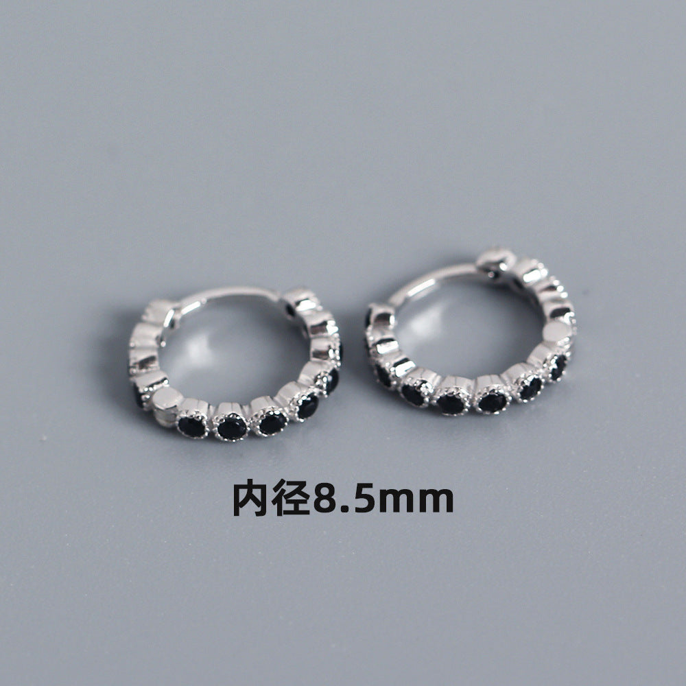 Streetwear 925 Argento Sterling Geometrico Rotondo con Strass Incastonati Orecchino a Polsino
