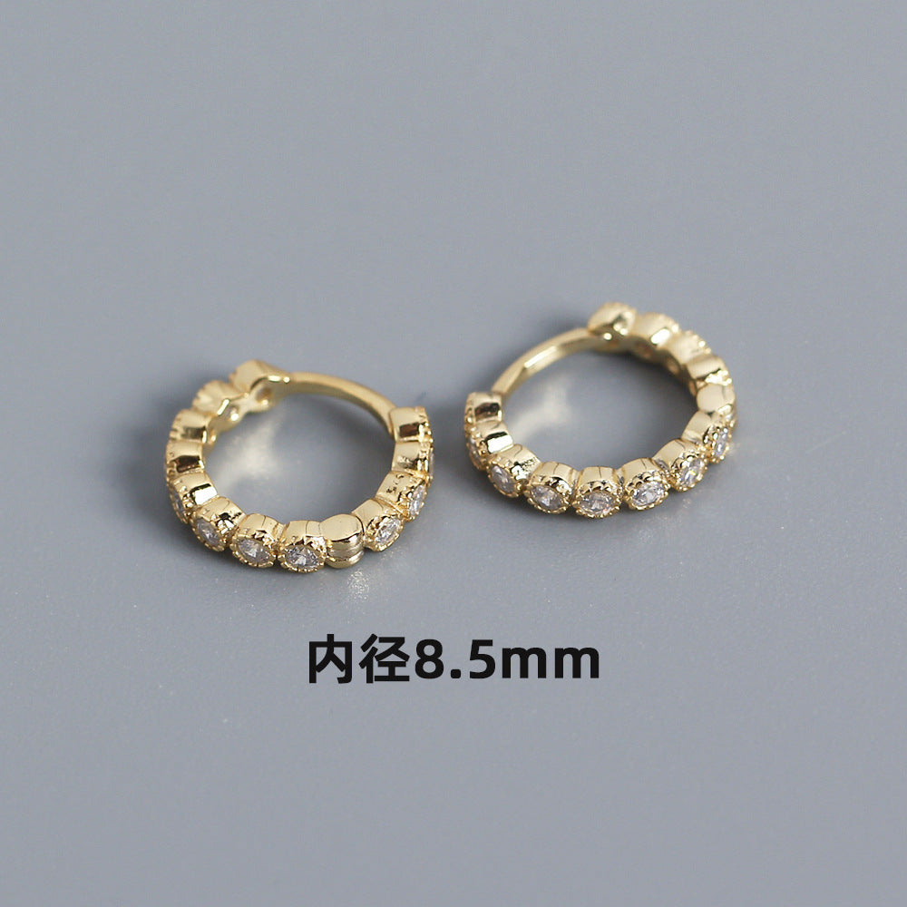 Streetwear 925 Argento Sterling Geometrico Rotondo con Strass Incastonati Orecchino a Polsino