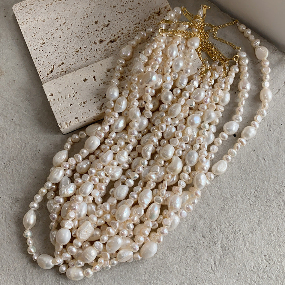 Minimalist 925 Sterling Silver Gold Plated Geometric Pearl Necklace