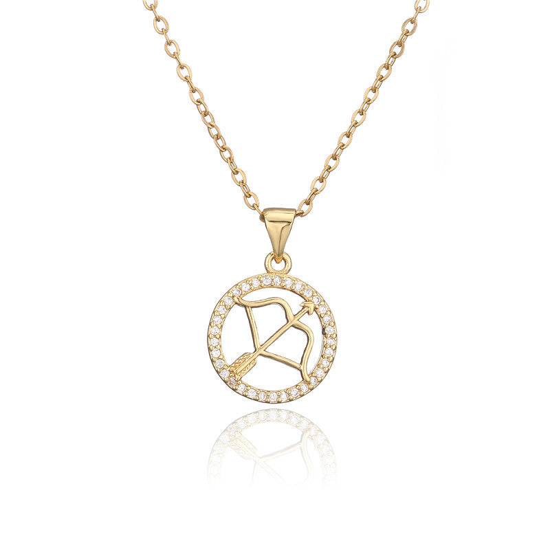 Collana con ciondolo Segni zodiacali dorati per donna, catena a O intarsiata in rame, design a borraccia, stile casual, alla moda, per il pendolarismo