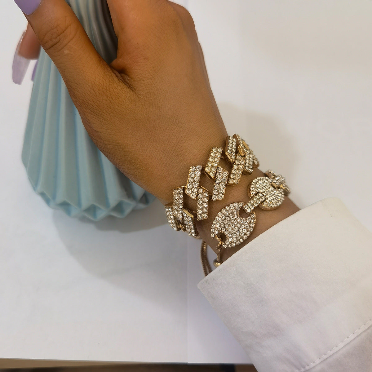 Set di Bracciali a Catena in Lega Geometrica con Motivo a Linee, Placcati, Gioielli di Moda Femminile, Design Unico per Regalo Souvenir di Viaggio