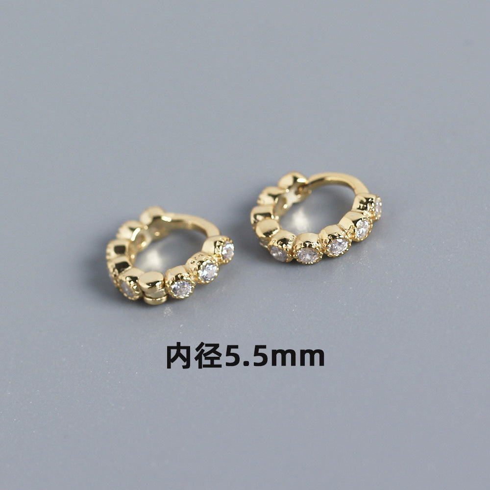 Streetwear 925 Argento Sterling Geometrico Rotondo con Strass Incastonati Orecchino a Polsino