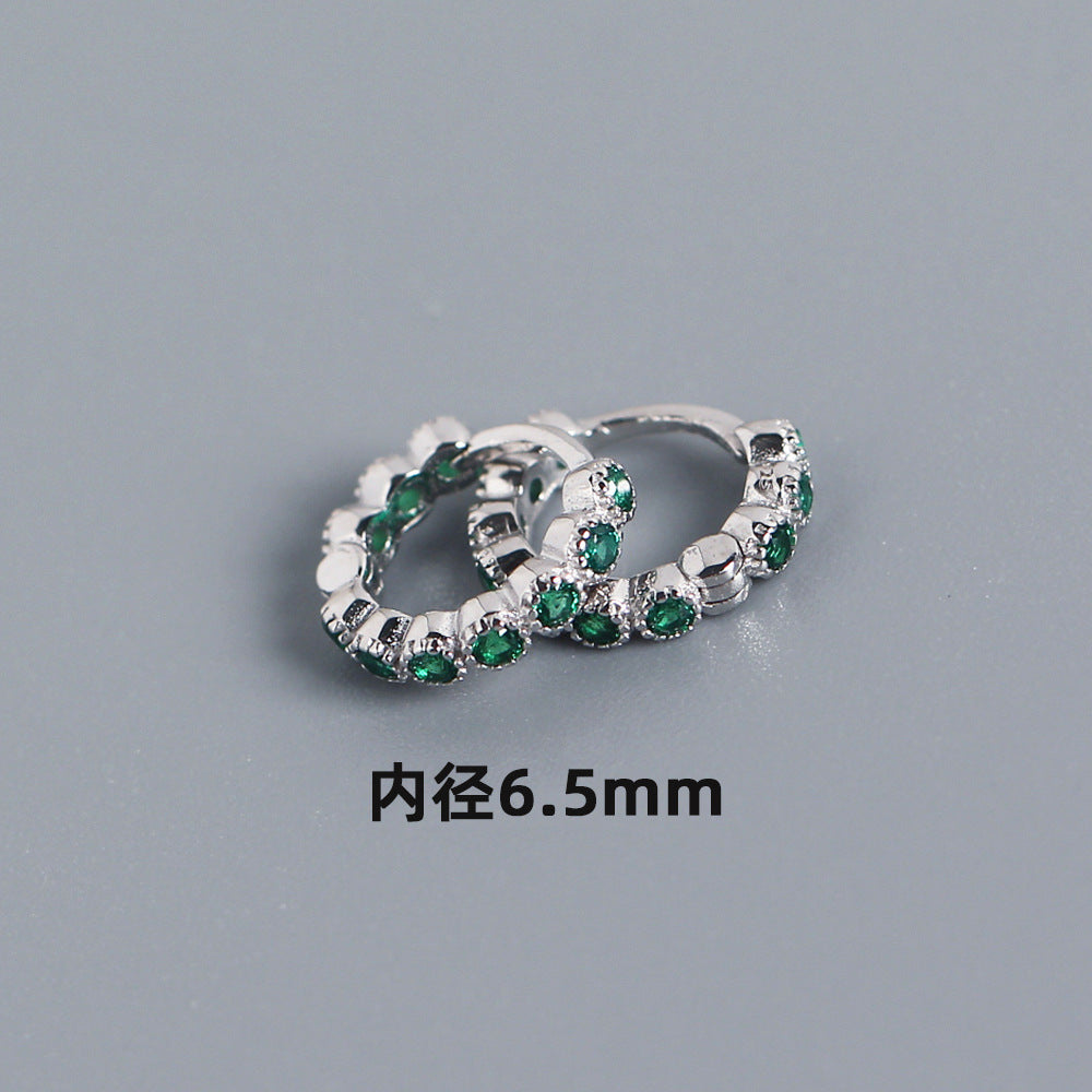 Streetwear 925 Argento Sterling Geometrico Rotondo con Strass Incastonati Orecchino a Polsino
