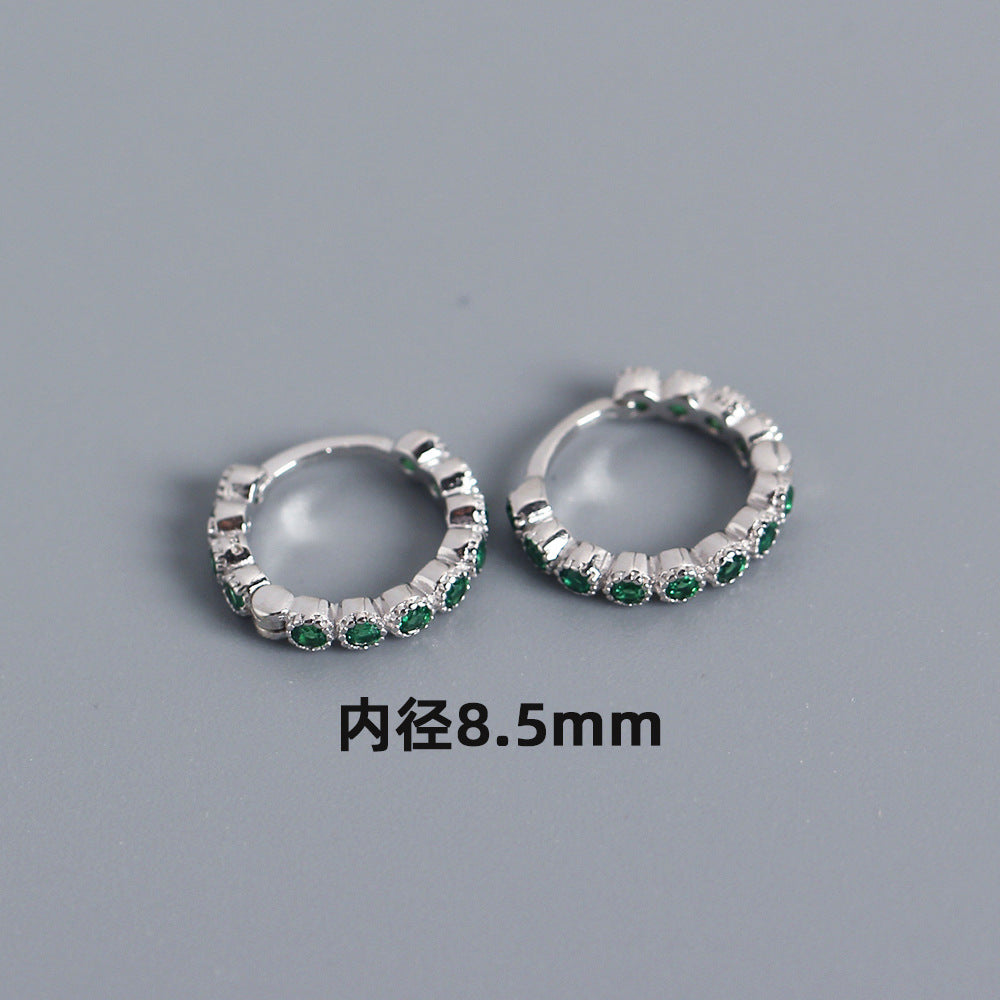 Streetwear 925 Argento Sterling Geometrico Rotondo con Strass Incastonati Orecchino a Polsino