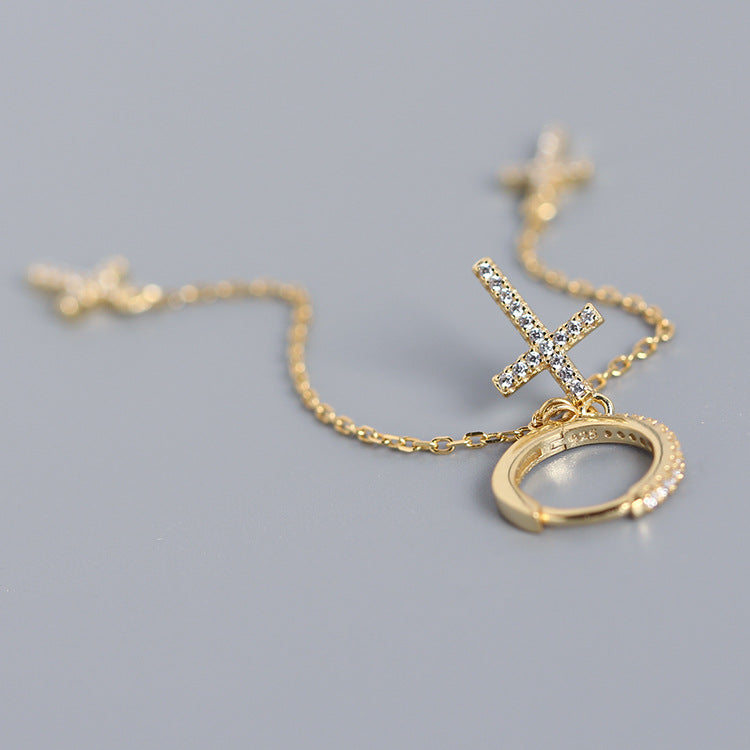 Orecchini da donna con croce in argento sterling 925 e strass intarsiati