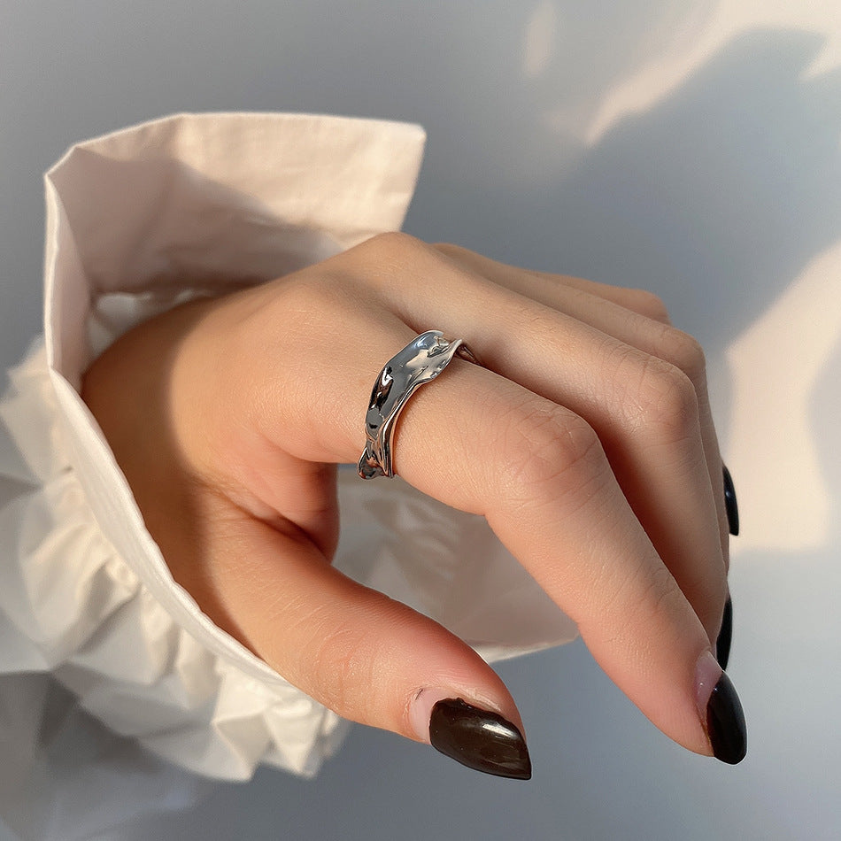 Anello Aperto Minimalista da Donna in Argento Sterling 925 Testurizzato Geometrico