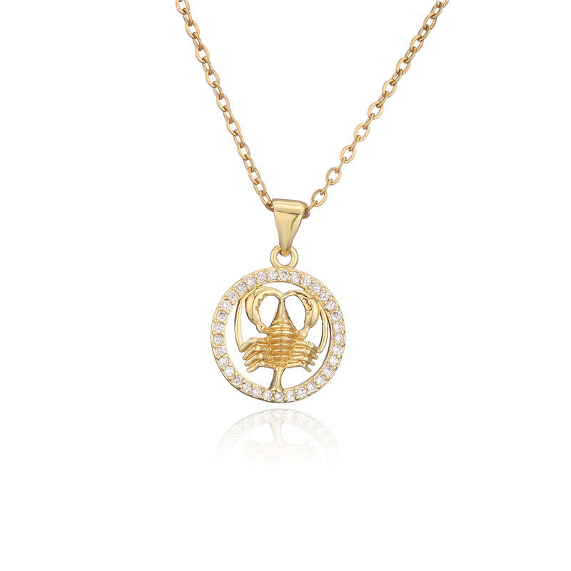 Collana con ciondolo Segni zodiacali dorati per donna, catena a O intarsiata in rame, design a borraccia, stile casual, alla moda, per il pendolarismo