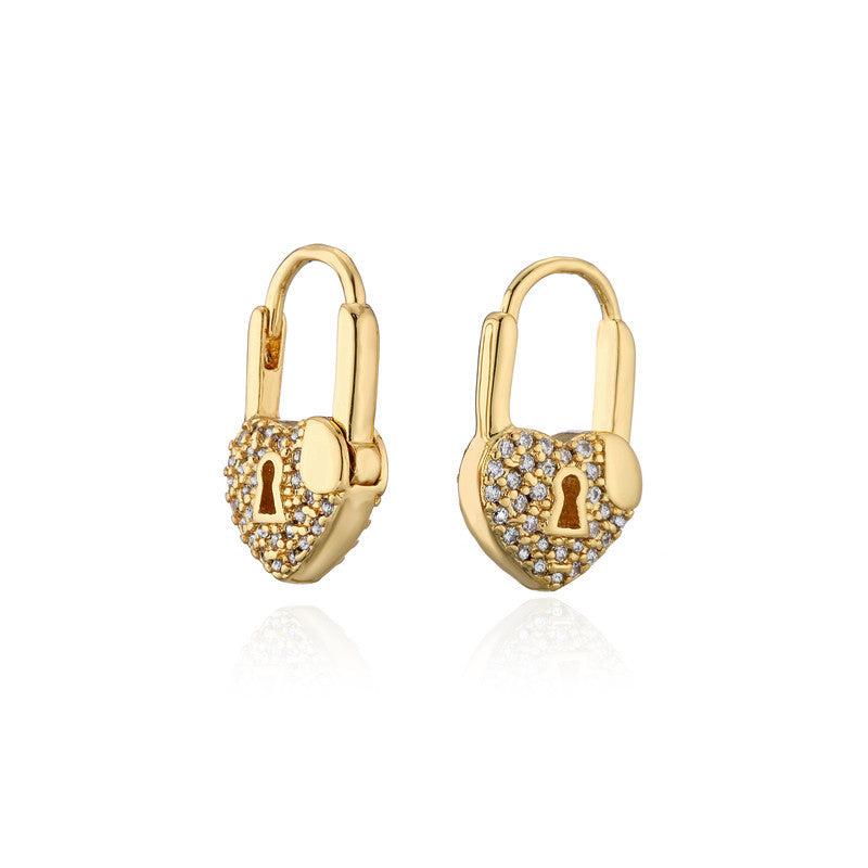 Orecchini a Cuore in Rame Placcato Oro con Strass per Donna, Stile Lussuoso Minimalista