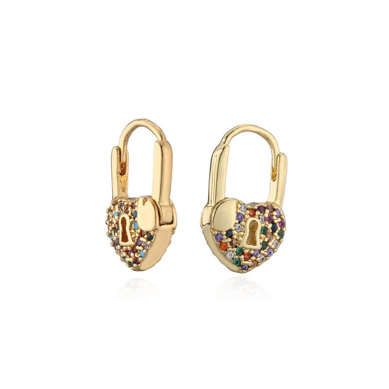Orecchini a Cuore in Rame Placcato Oro con Strass per Donna, Stile Lussuoso Minimalista