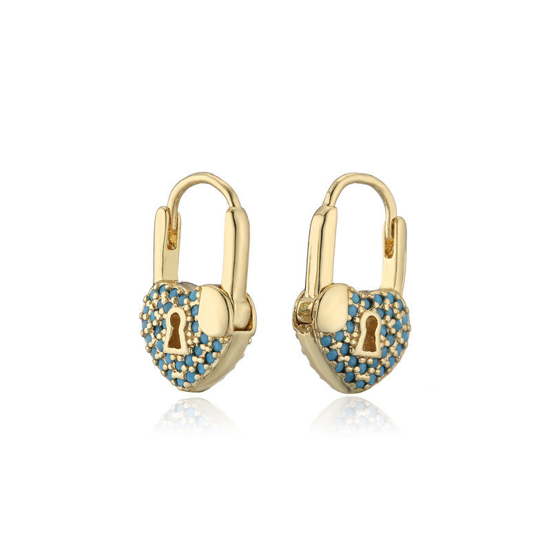 Orecchini a Cuore in Rame Placcato Oro con Strass per Donna, Stile Lussuoso Minimalista