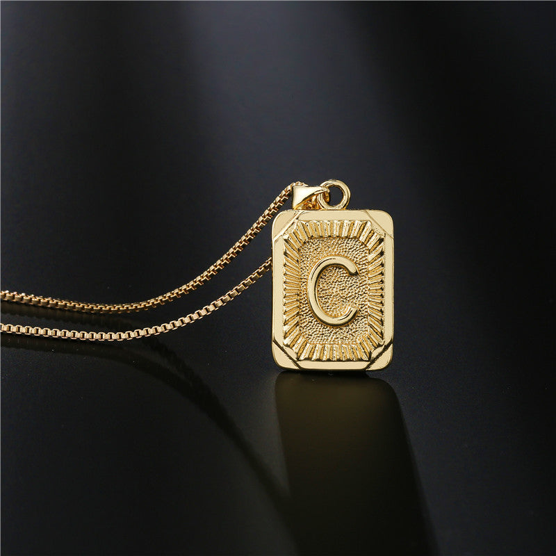 Vintage Hip-hop Gold Plated Brass Square Letter Pendant Box Chain Necklace