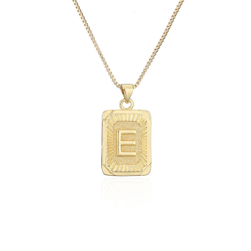 Vintage Hip-hop Gold Plated Brass Square Letter Pendant Box Chain Necklace