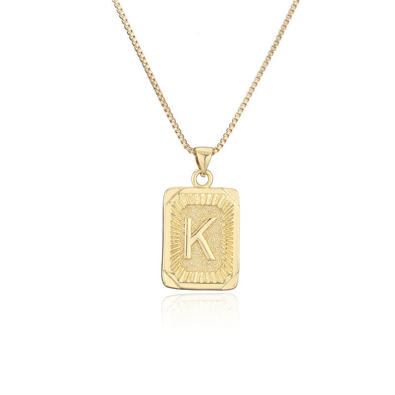 Vintage Hip-hop Gold Plated Brass Square Letter Pendant Box Chain Necklace