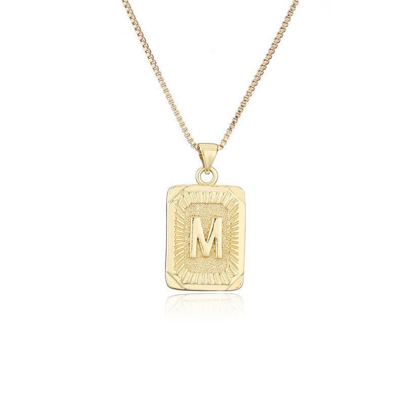 Vintage Hip-hop Gold Plated Brass Square Letter Pendant Box Chain Necklace