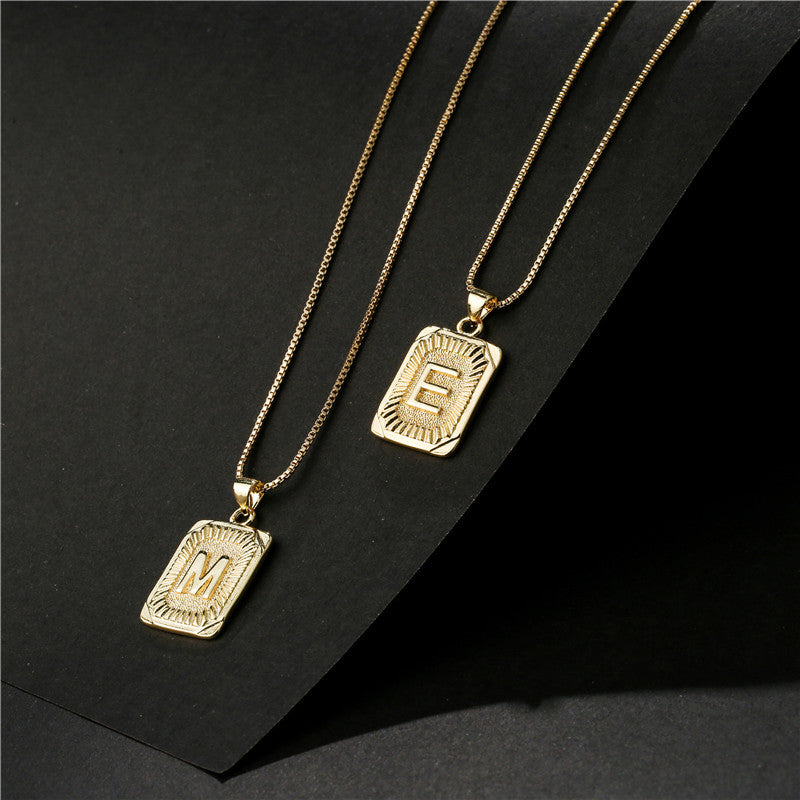 Vintage Hip-hop Gold Plated Brass Square Letter Pendant Box Chain Necklace