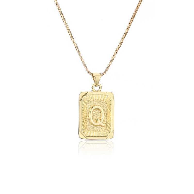 Vintage Hip-hop Gold Plated Brass Square Letter Pendant Box Chain Necklace