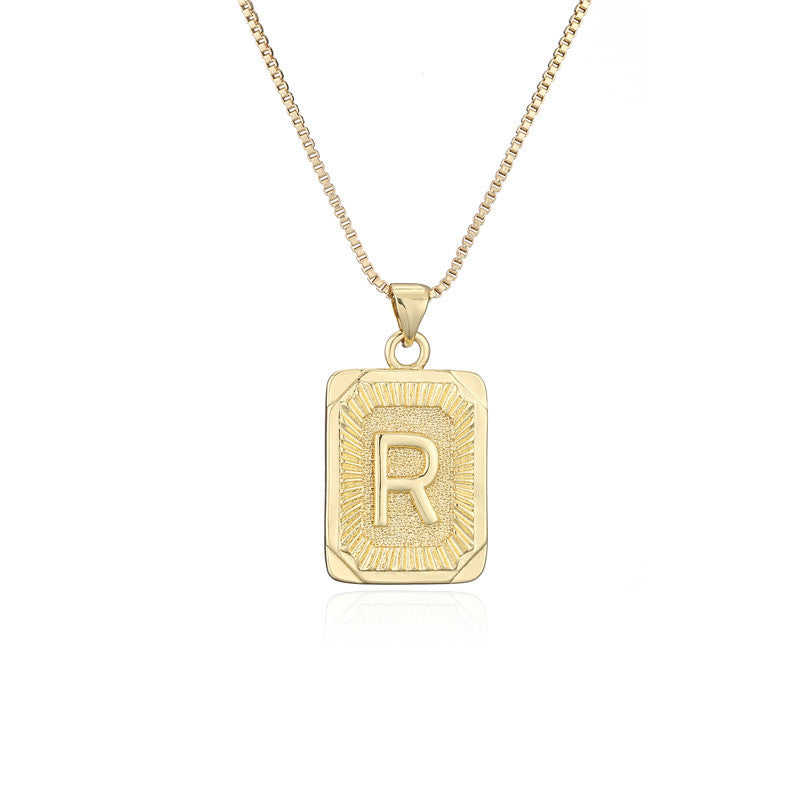 Vintage Hip-hop Gold Plated Brass Square Letter Pendant Box Chain Necklace