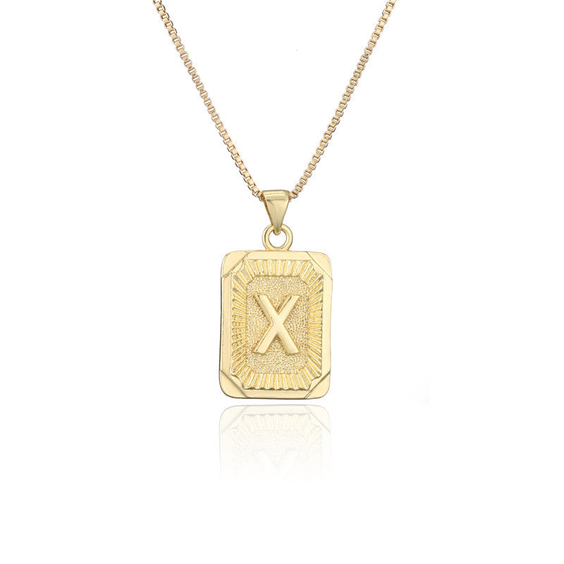 Vintage Hip-hop Gold Plated Brass Square Letter Pendant Box Chain Necklace