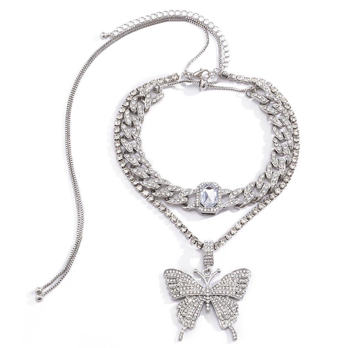 Collana a catena cubana in lega con design a farfalla da donna, stile individualistico, finitura placcata