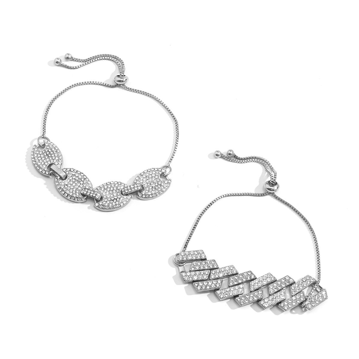 Elegant Sweet Geometric Rhinestone Inlay Alloy Cuban Link Chain Bracelet for Women