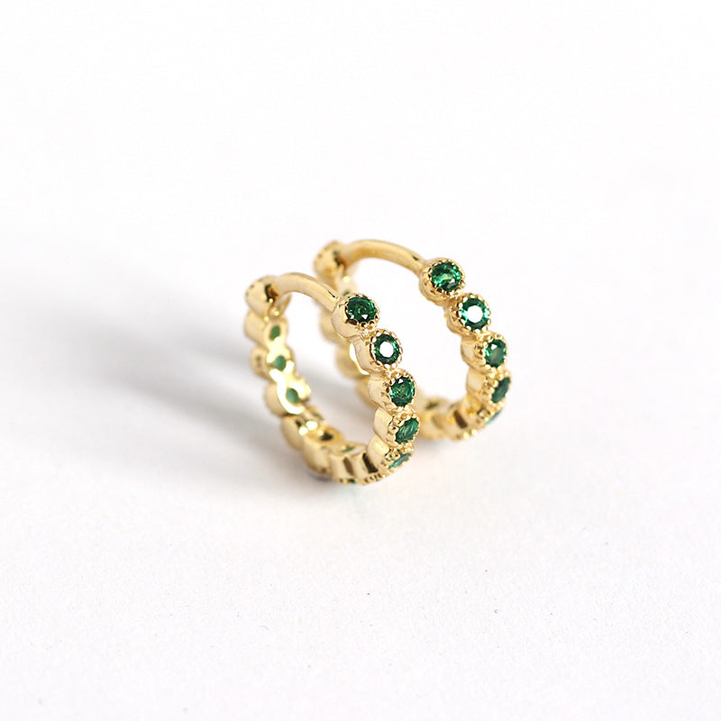 Streetwear 925 Argento Sterling Geometrico Rotondo con Strass Incastonati Orecchino a Polsino