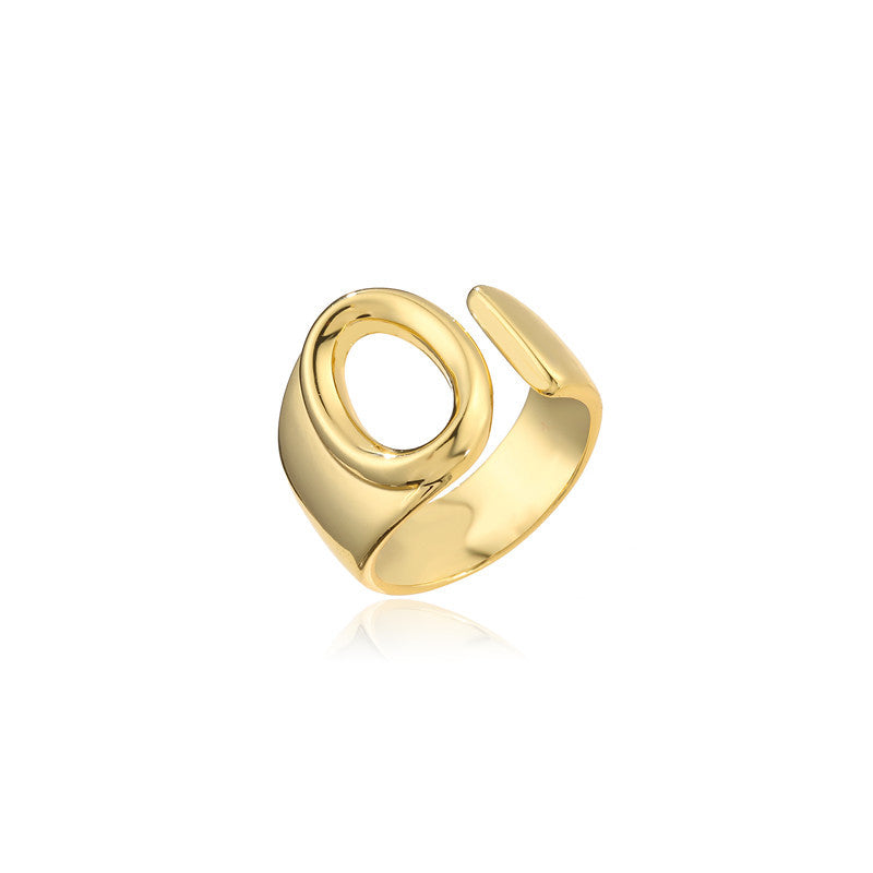 Copper Plated 18K Gold Letter Ring for Women, Adjustable Open Ring, Minimalist Fashion Casual Style, English Letter Design, Trendy Jewelry