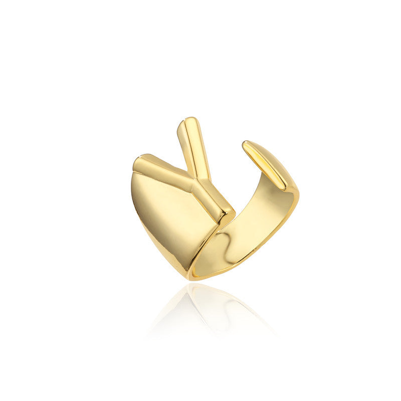 Copper Plated 18K Gold Letter Ring for Women, Adjustable Open Ring, Minimalist Fashion Casual Style, English Letter Design, Trendy Jewelry