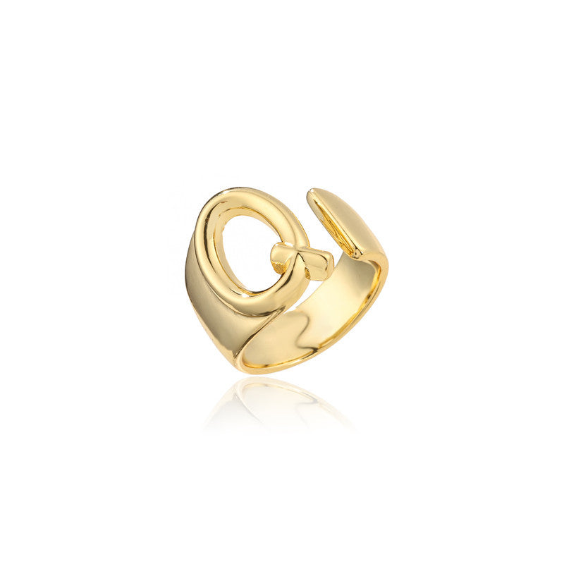 Copper Plated 18K Gold Letter Ring for Women, Adjustable Open Ring, Minimalist Fashion Casual Style, English Letter Design, Trendy Jewelry