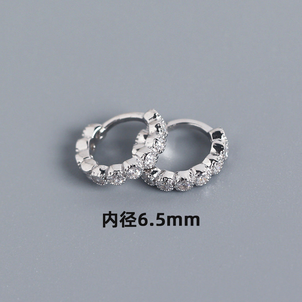 Streetwear 925 Argento Sterling Geometrico Rotondo con Strass Incastonati Orecchino a Polsino