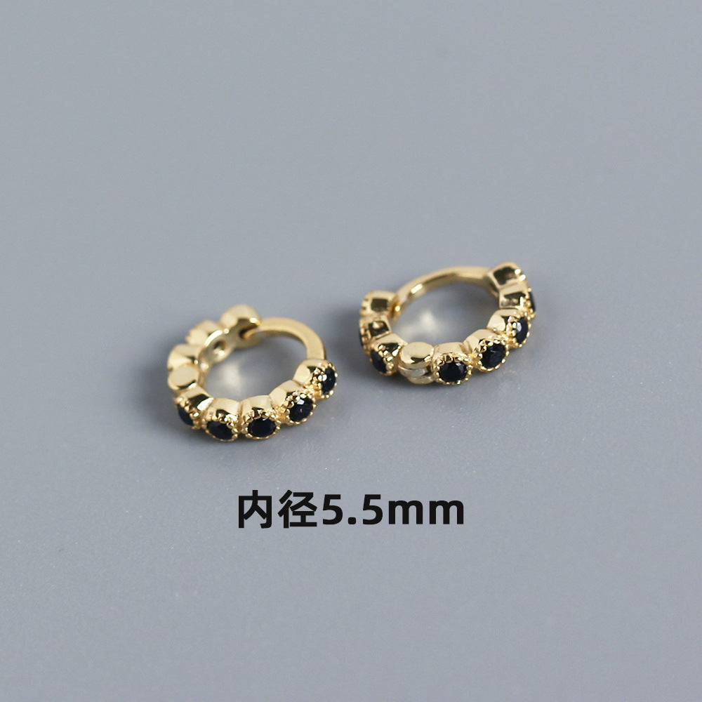 Streetwear 925 Argento Sterling Geometrico Rotondo con Strass Incastonati Orecchino a Polsino
