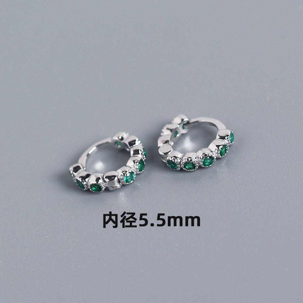 Streetwear 925 Argento Sterling Geometrico Rotondo con Strass Incastonati Orecchino a Polsino