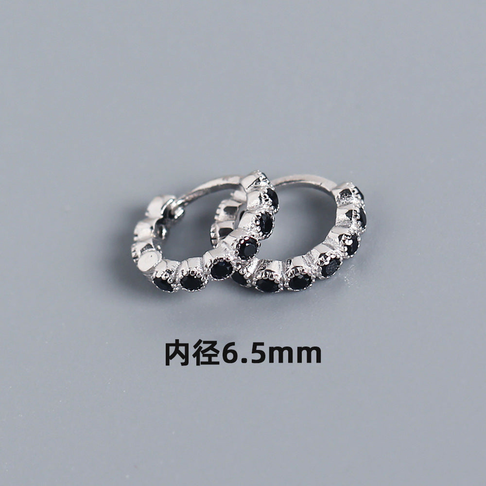 Streetwear 925 Argento Sterling Geometrico Rotondo con Strass Incastonati Orecchino a Polsino
