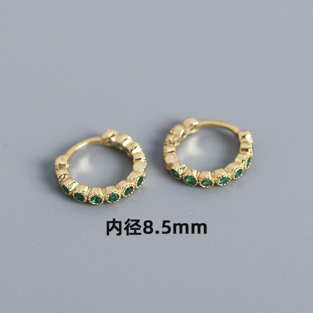 Streetwear 925 Argento Sterling Geometrico Rotondo con Strass Incastonati Orecchino a Polsino