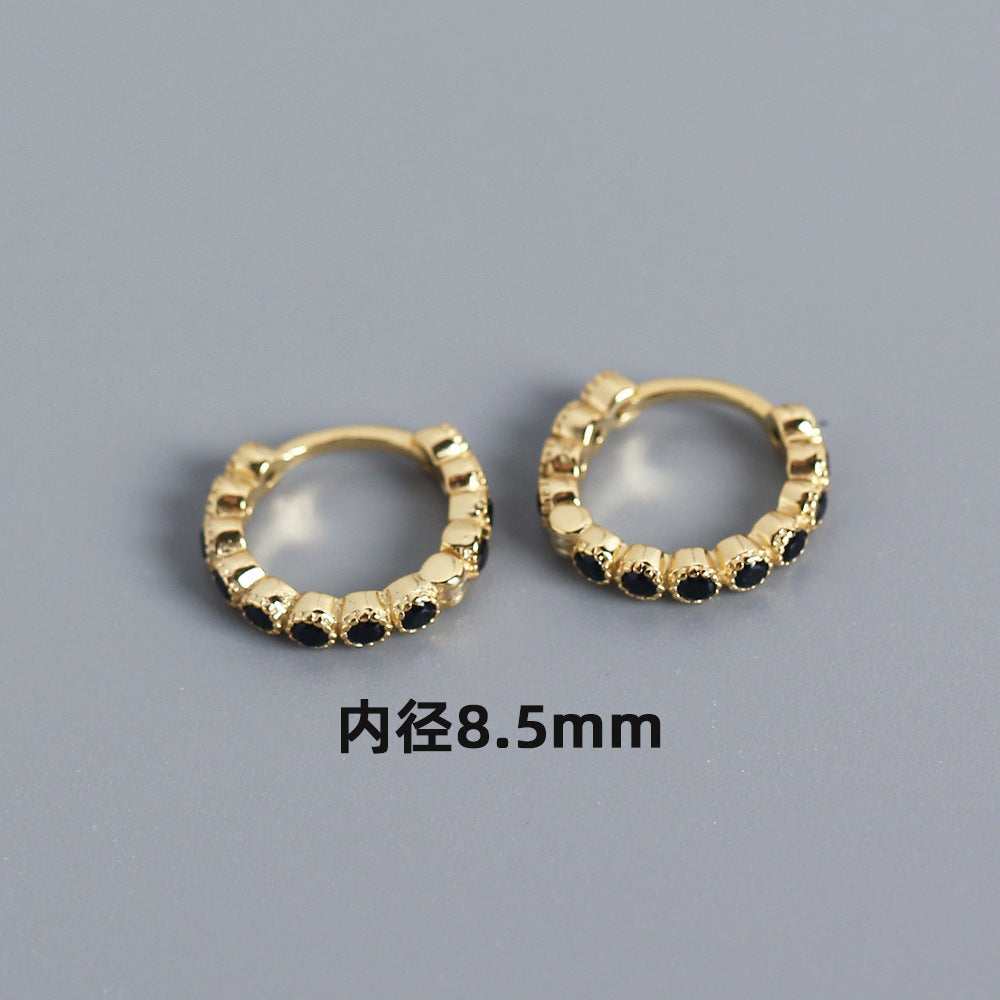 Streetwear 925 Argento Sterling Geometrico Rotondo con Strass Incastonati Orecchino a Polsino