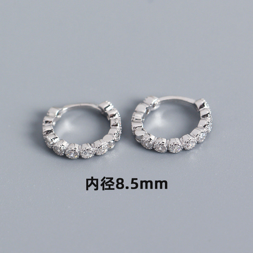Streetwear 925 Argento Sterling Geometrico Rotondo con Strass Incastonati Orecchino a Polsino