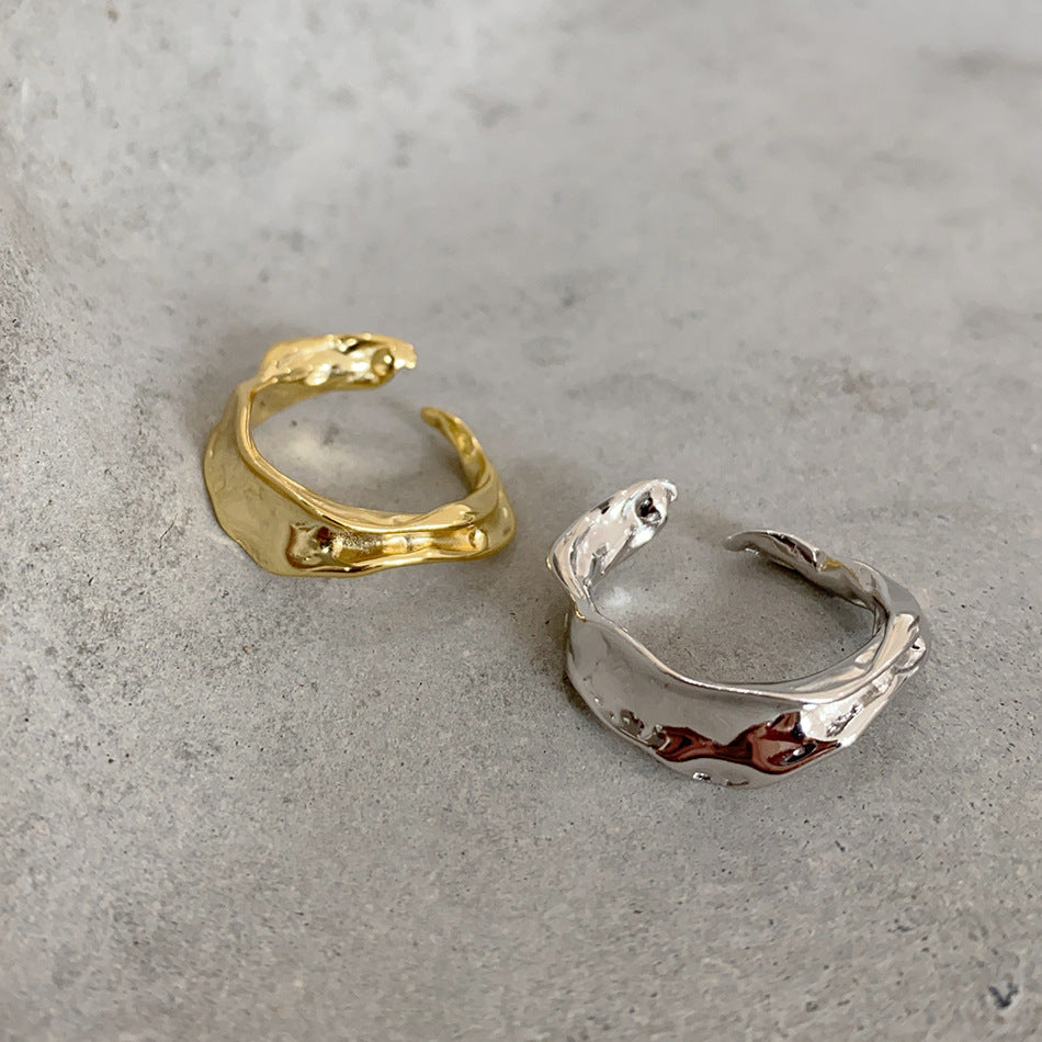 Anello Aperto Minimalista da Donna in Argento Sterling 925 Testurizzato Geometrico