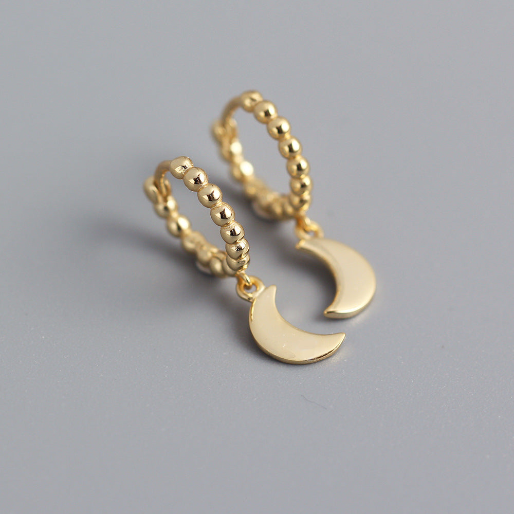 Minimalist Sweet 925 Sterling Silver Polished Moon Round Hoop Earrings