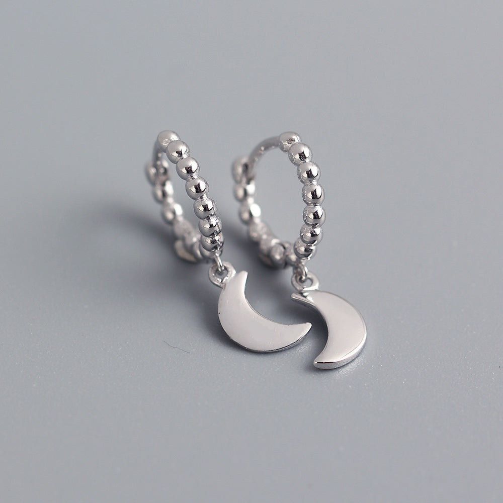 Minimalist Sweet 925 Sterling Silver Polished Moon Round Hoop Earrings