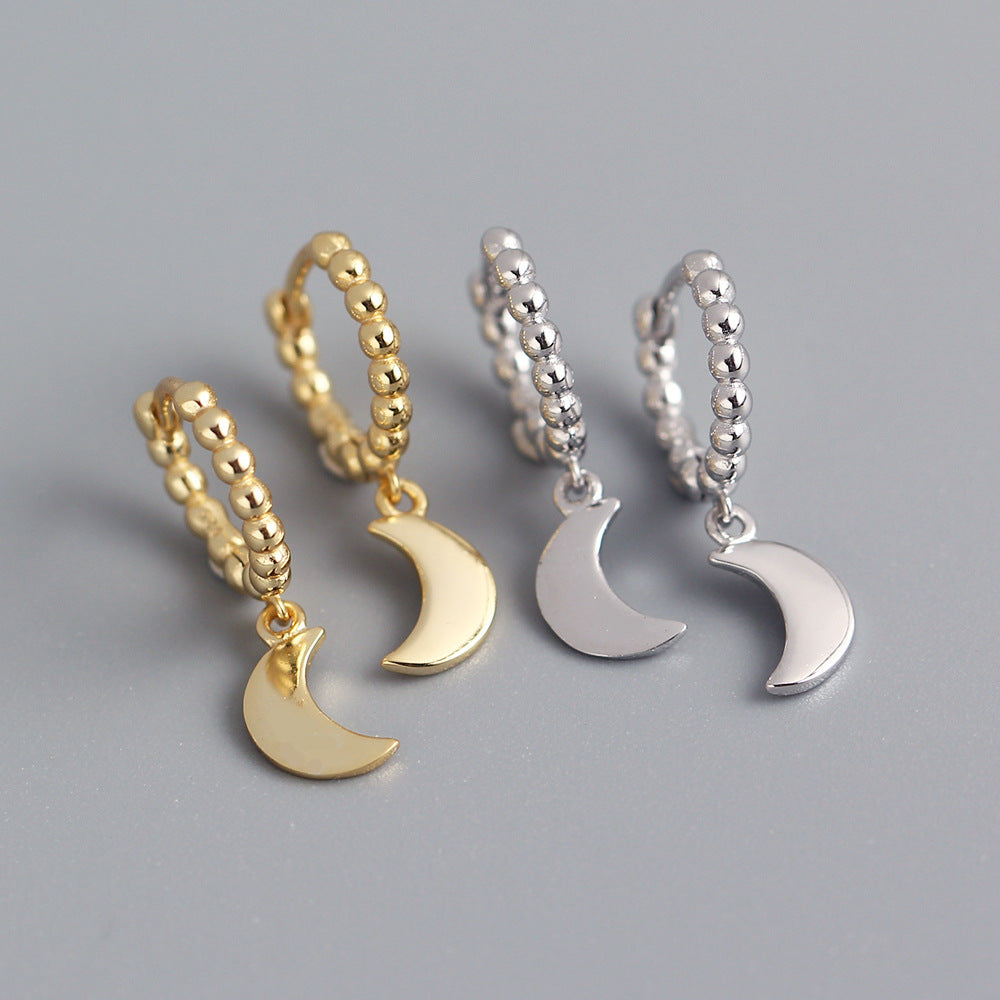 Minimalist Sweet 925 Sterling Silver Polished Moon Round Hoop Earrings