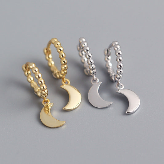 Orecchini a cerchio rotondi a luna lucida in argento sterling 925, stile minimalista e dolce