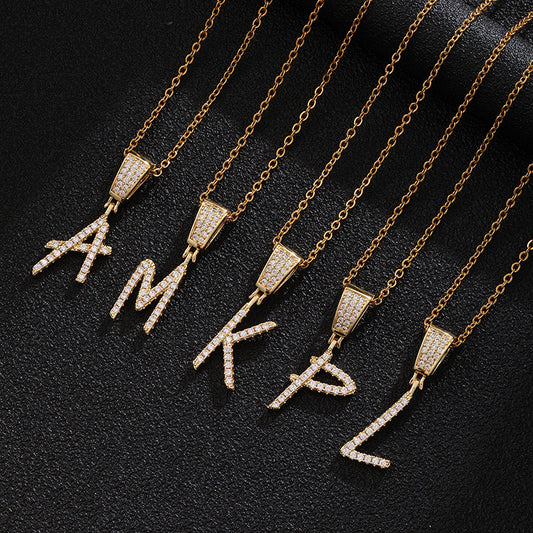 Collar con colgante de letra de acero inoxidable con incrustaciones de diamantes de imitación, estilo cadena O, regalo casual de moda para hombres y mujeres