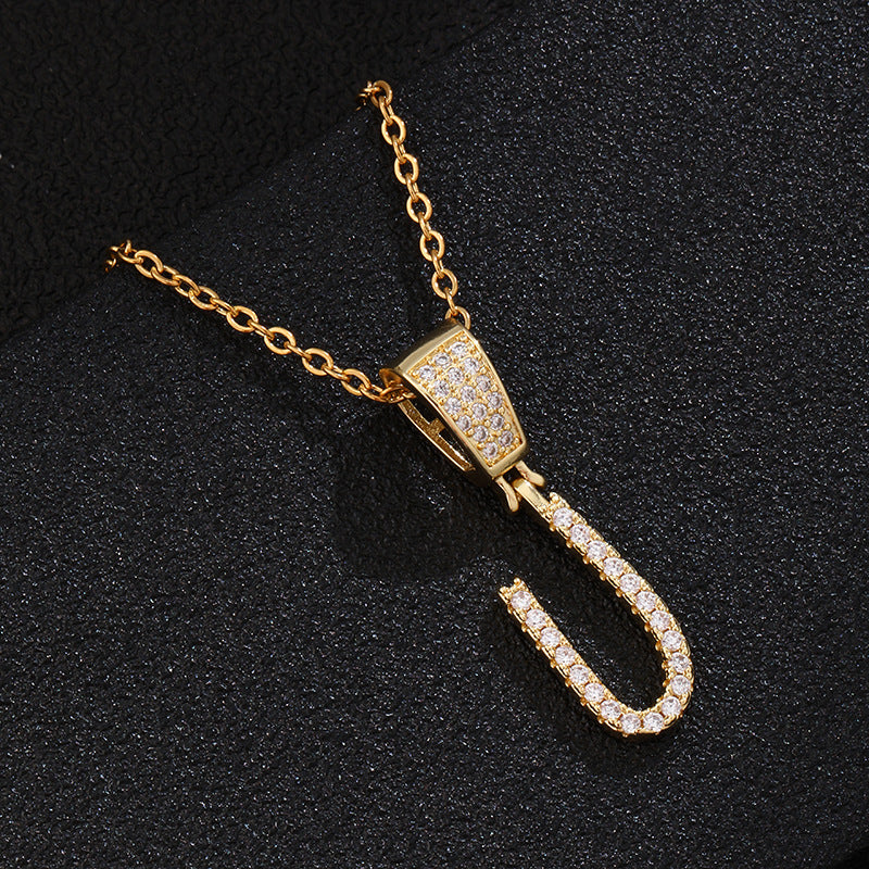 Collana con ciondolo a lettera in acciaio inossidabile con intarsio di strass, catena a O, regalo casual di moda per uomo e donna