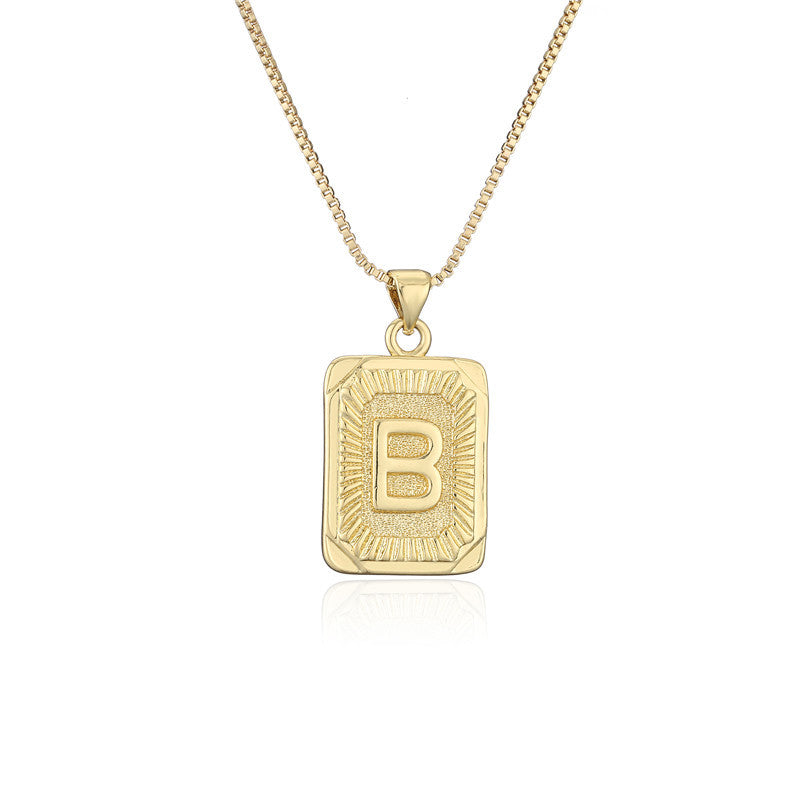Vintage Hip-hop Gold Plated Brass Square Letter Pendant Box Chain Necklace