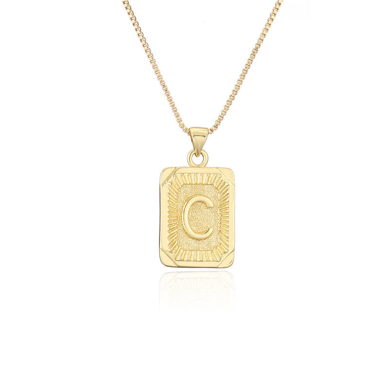Vintage Hip-hop Gold Plated Brass Square Letter Pendant Box Chain Necklace