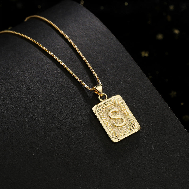 Vintage Hip-hop Gold Plated Brass Square Letter Pendant Box Chain Necklace