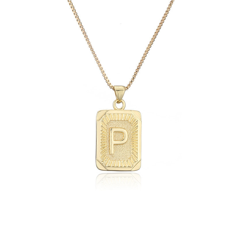 Vintage Hip-hop Gold Plated Brass Square Letter Pendant Box Chain Necklace