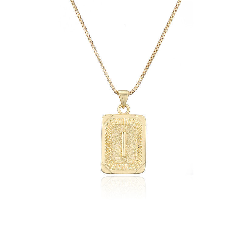 Vintage Hip-hop Gold Plated Brass Square Letter Pendant Box Chain Necklace